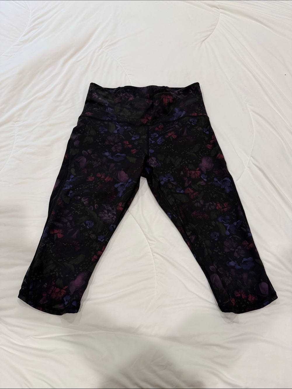 lululemon athletica Black Floral Capri Leggings with Purple and Red Accents - Picture 2 of 5